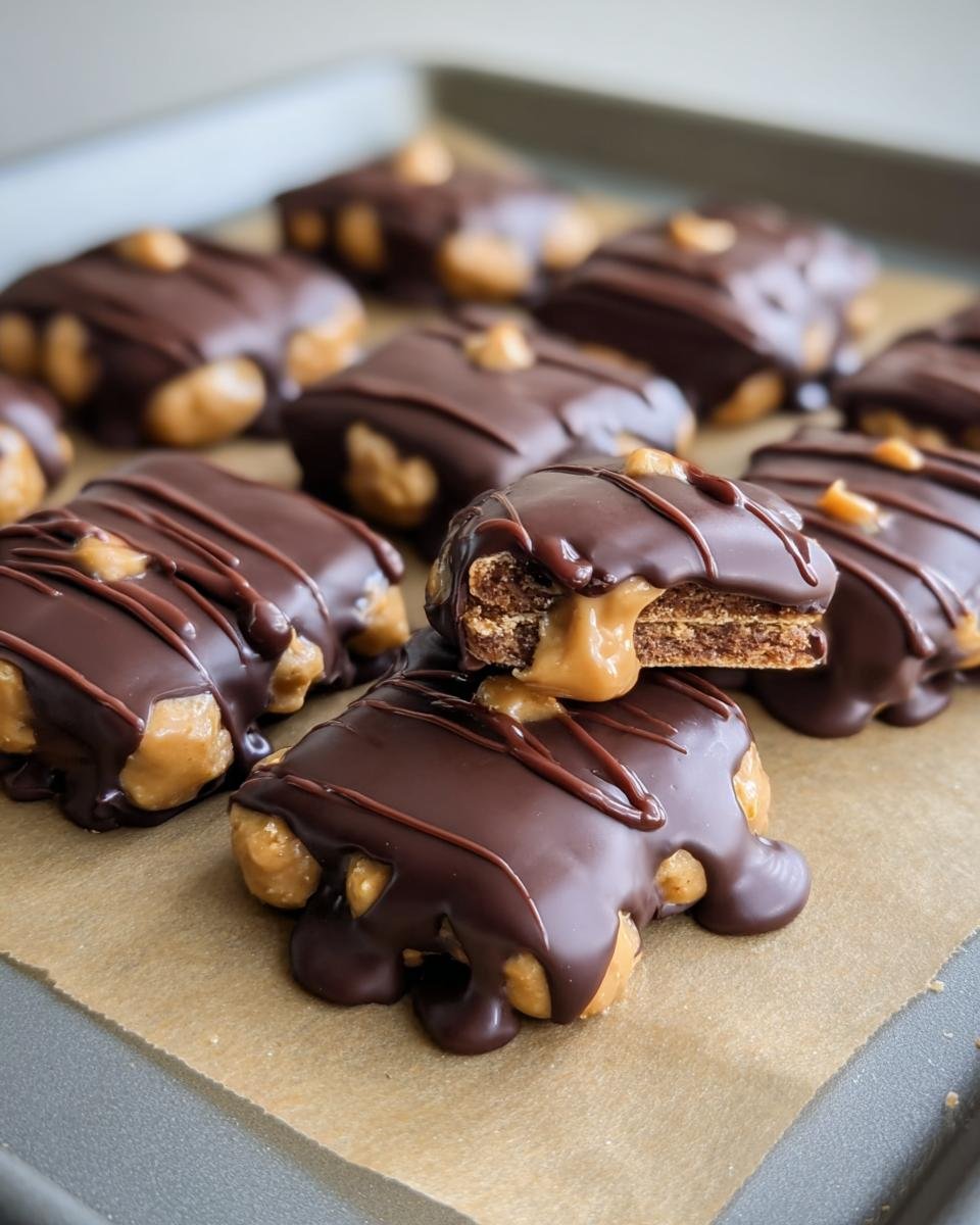 Homemade Buckeye Graham Crackers on a baking sheet, featuring chocolate, peanut butter, and graham crackers.