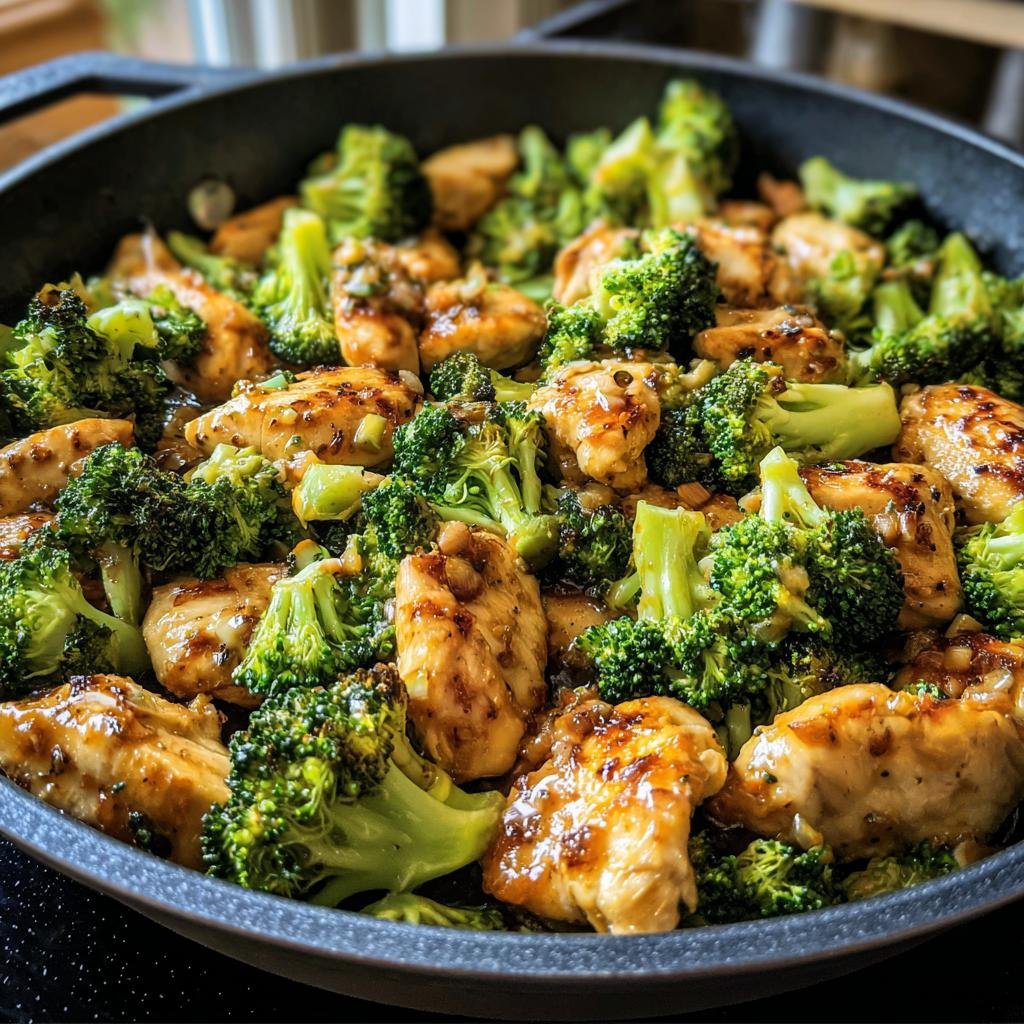 A flavorful Chicken Broccoli Skillet with juicy chicken pieces and fresh broccoli florets.