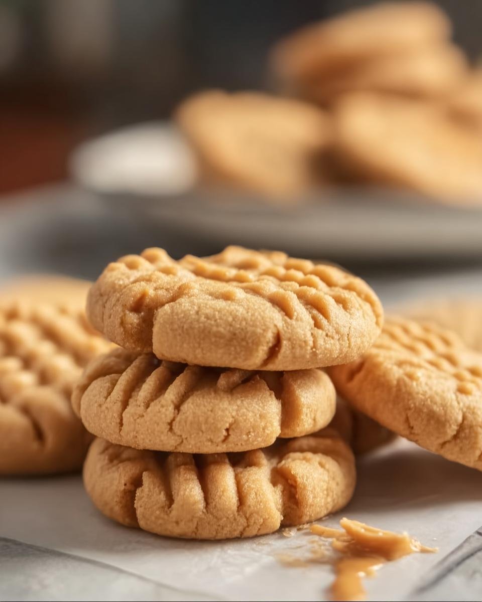 A stack of three Homemade Copycat Nutter Butters cookies, with more cookies around them on parchment paper.