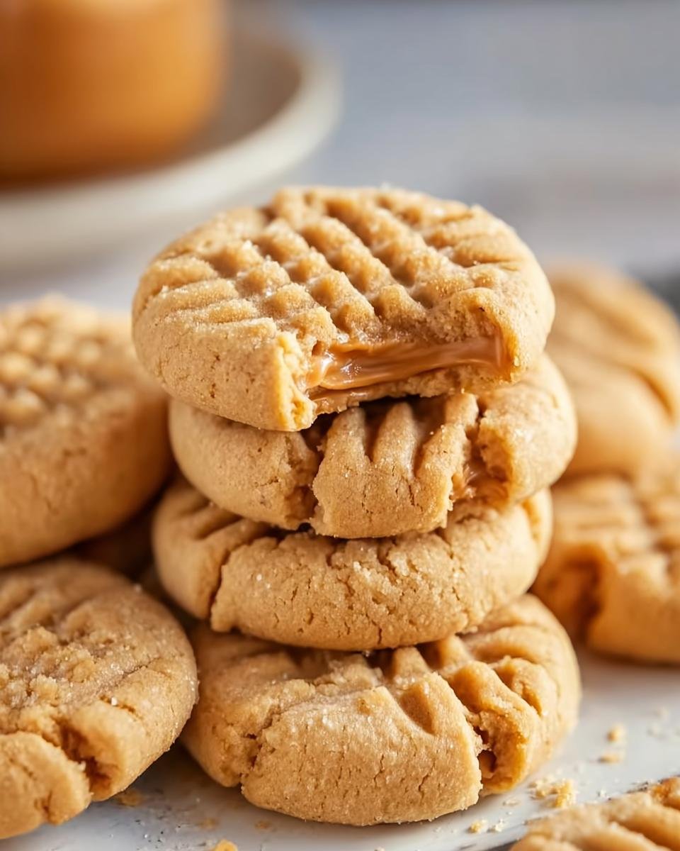 A stack of Homemade Copycat Nutter Butters, with one cookie broken to show the peanut butter filling.