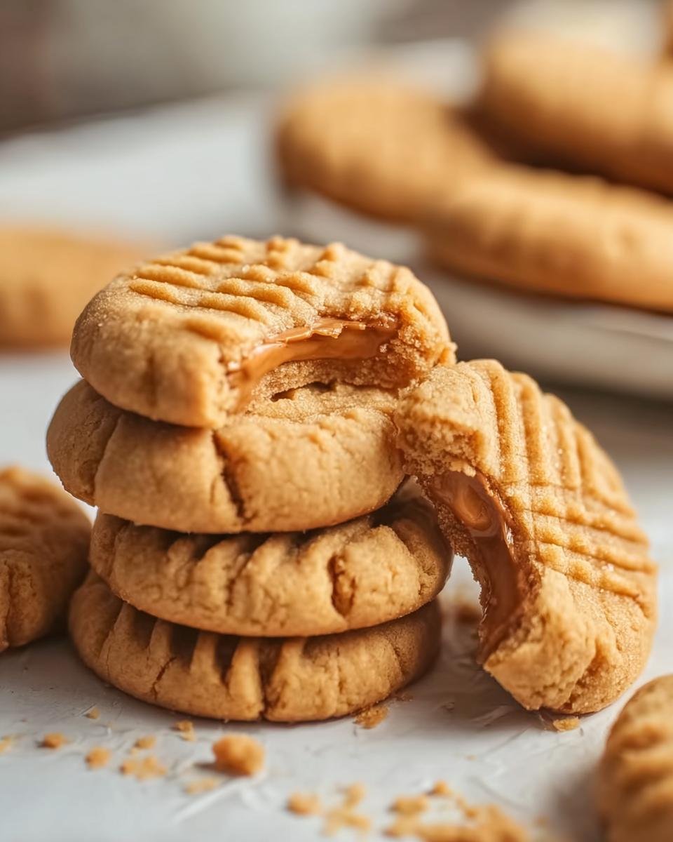 A stack of Homemade Copycat Nutter Butters, one broken in half to show the peanut butter filling.