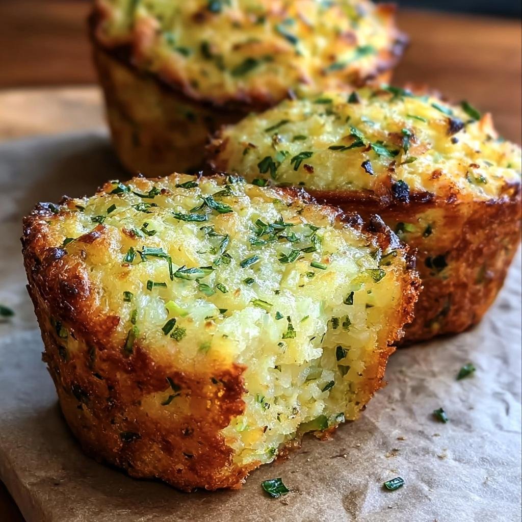 Close-up of Parmesan Zucchini Muffins, one with a bite taken, showing the texture and ingredients.