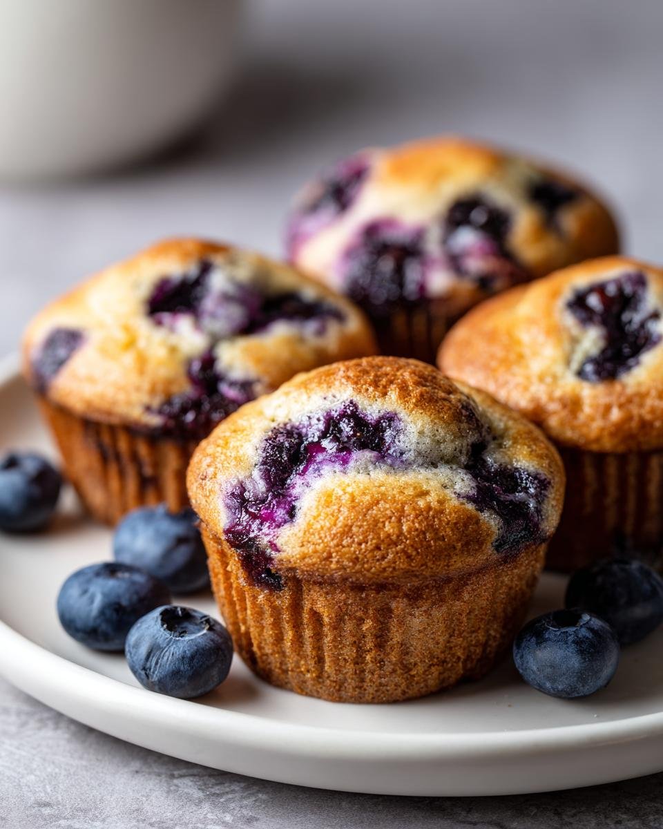 Close-up of Blueberry Swirl Yogurt Bites on a white plate, surrounded by fresh blueberries.