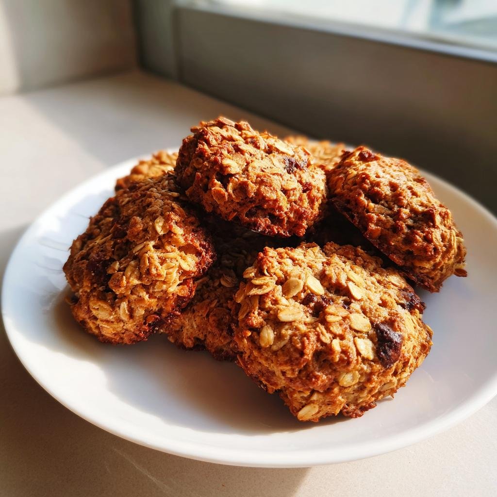 A plate of homemade Breakfast Cookies, featuring oats and dried fruit, ready to be enjoyed.