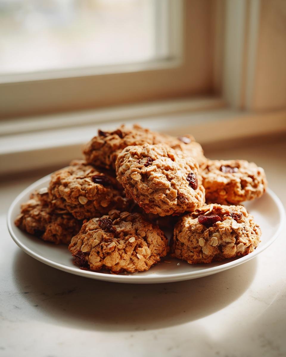 A plate piled high with homemade Breakfast Cookies, showcasing their texture and ingredients.