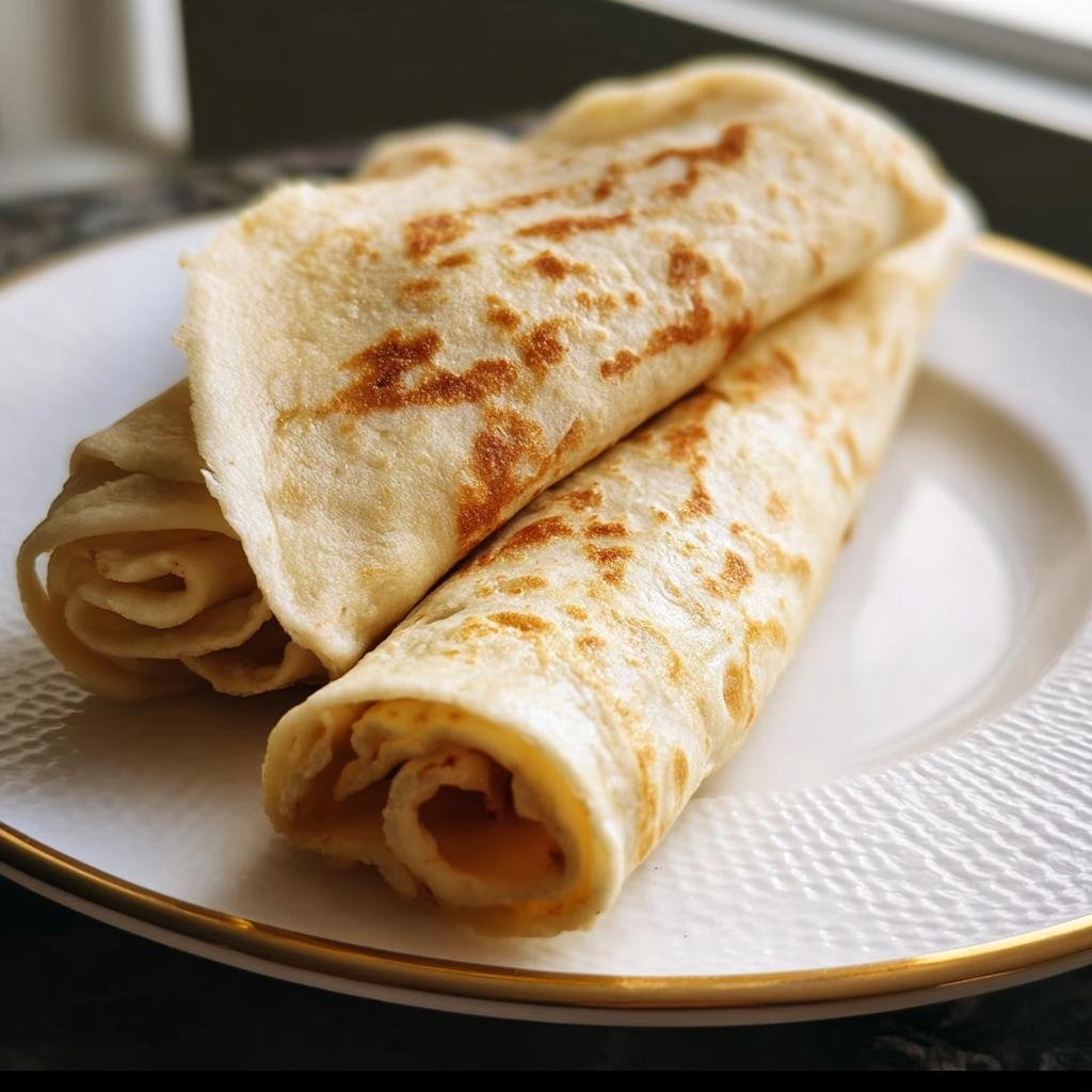Two golden Cottage Cheese Wraps served on a white plate with a gold rim.