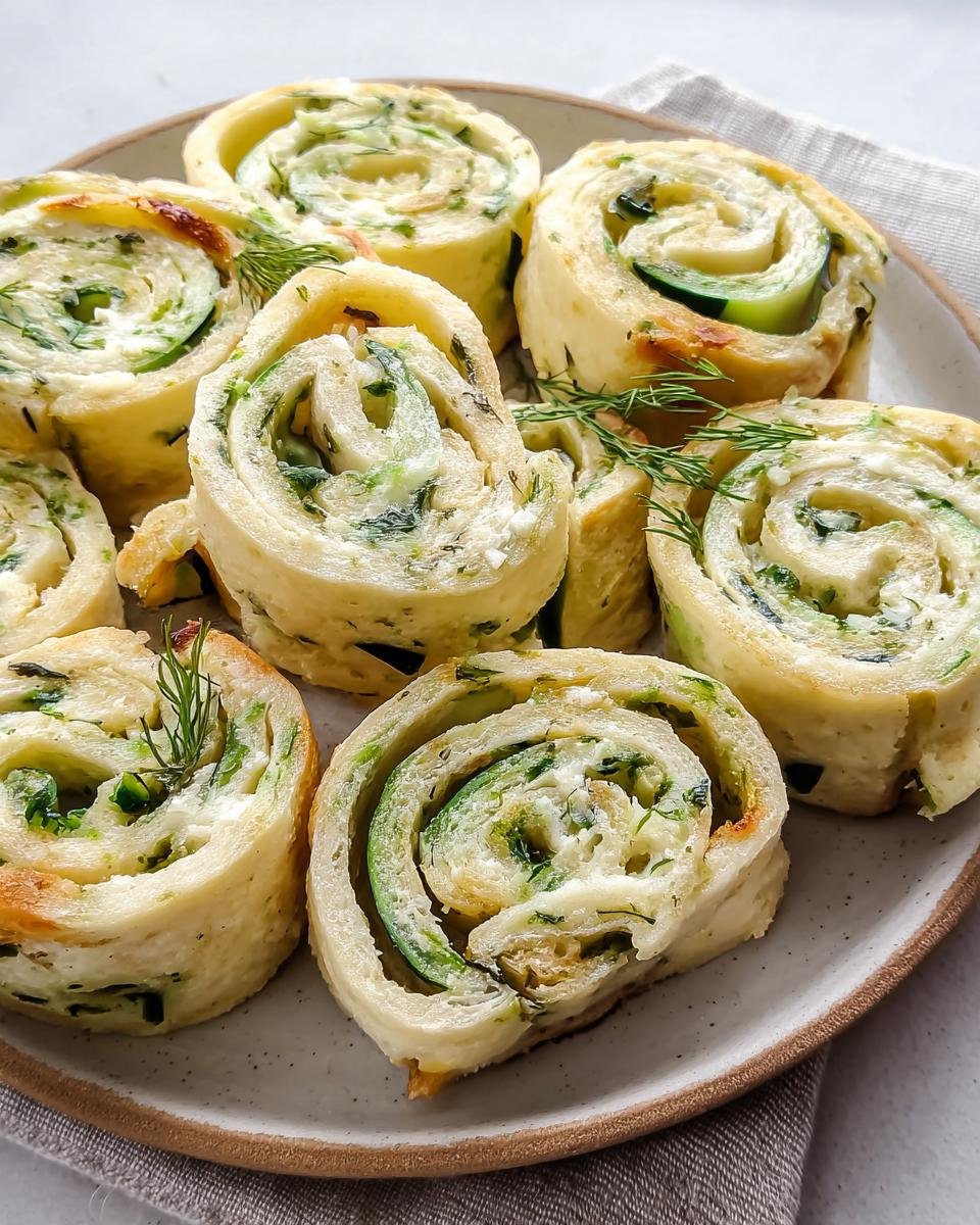 A plate of freshly made Cucumber Dill Pinwheels, showcasing the cucumber, dill, and creamy filling.
