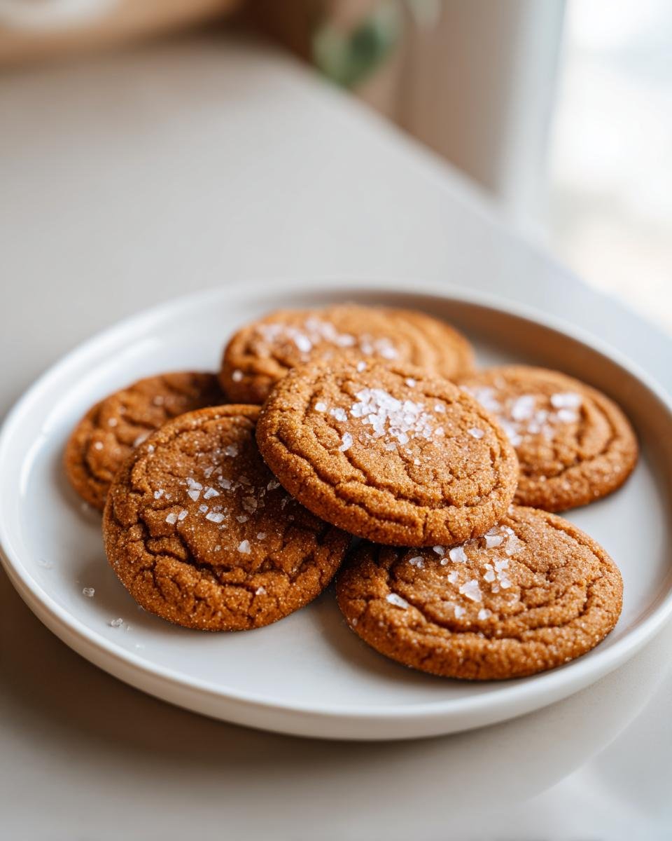 A plate of delicious French Salted Butter Cookies, sprinkled with coarse sea salt.