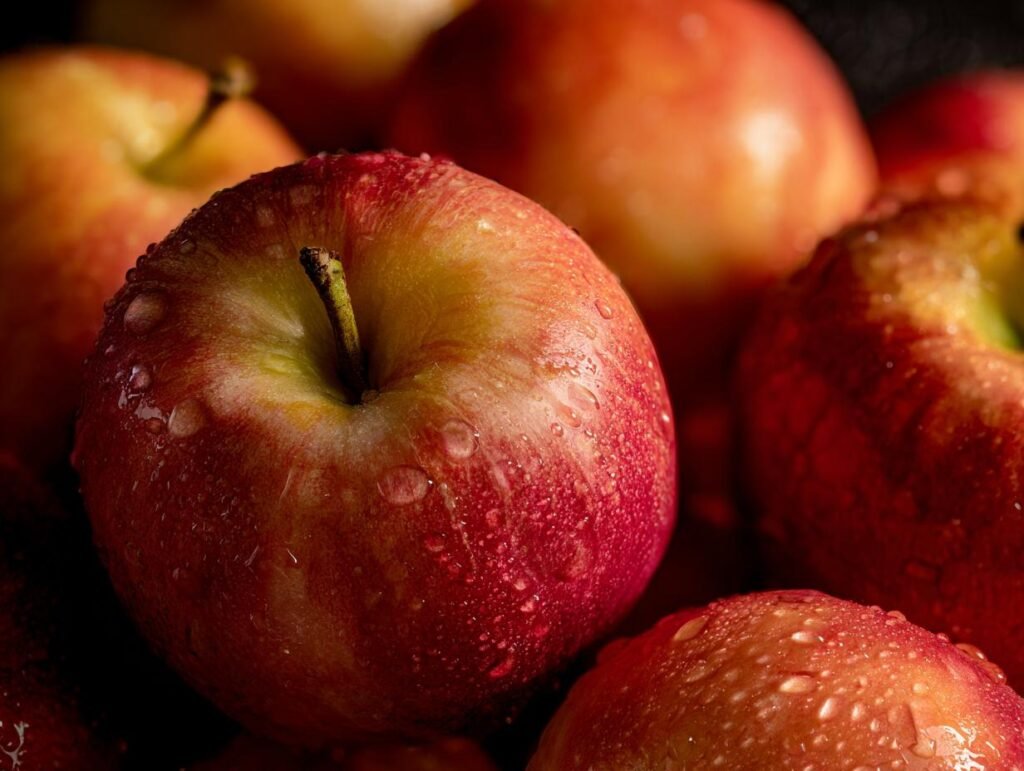 Close-up of fresh peaches with water droplets, ready for a Peach Salad with Honey Lime.