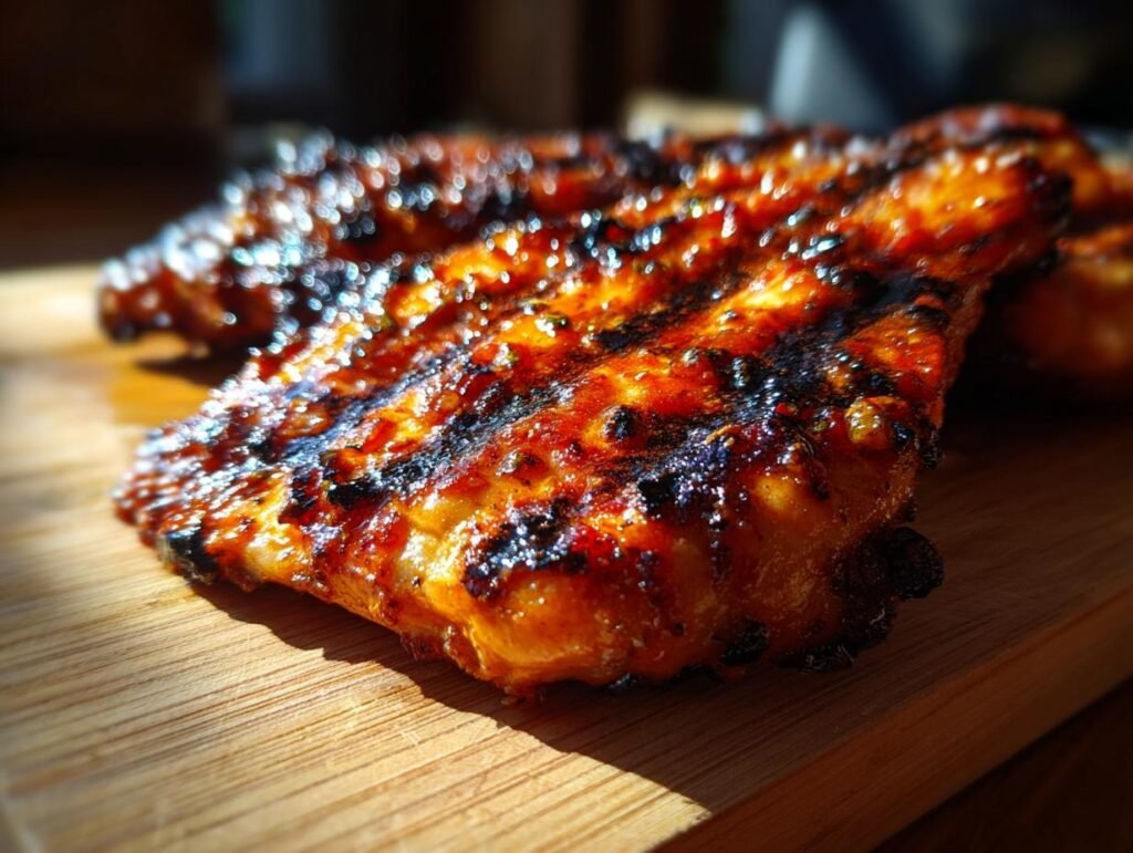 Close-up of grilled chicken with a glistening glaze from a flavorful Grilled Chicken Marinade.