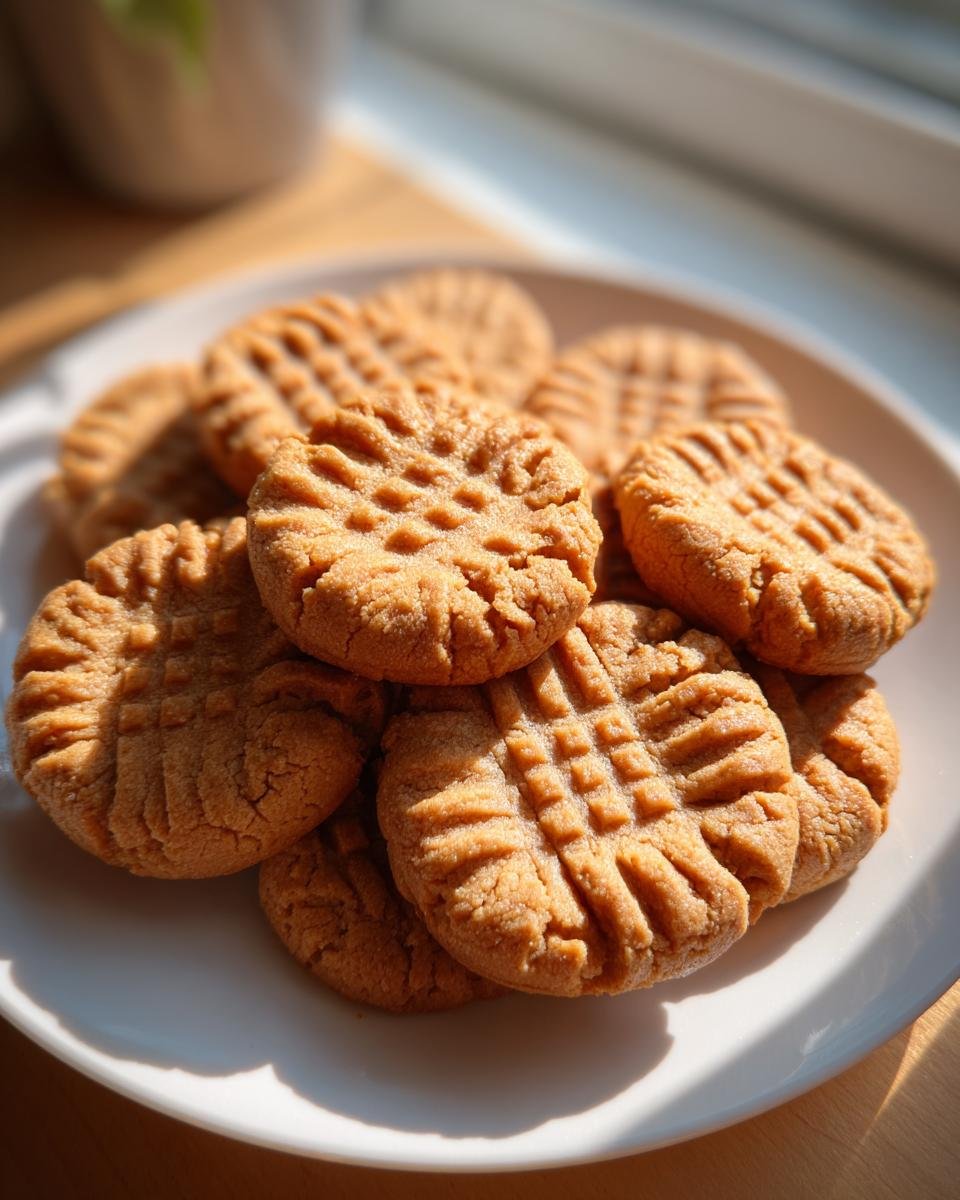 A plate of freshly baked Homemade Copycat Nutter Butters cookies, with a classic peanut butter criss-cross pattern.