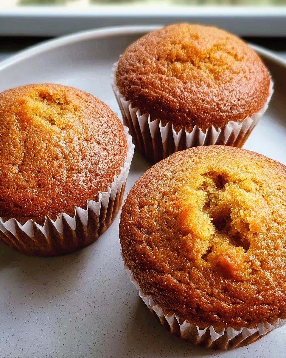 Three freshly baked muffins with Greek yogurt in white paper liners, arranged on a plate.