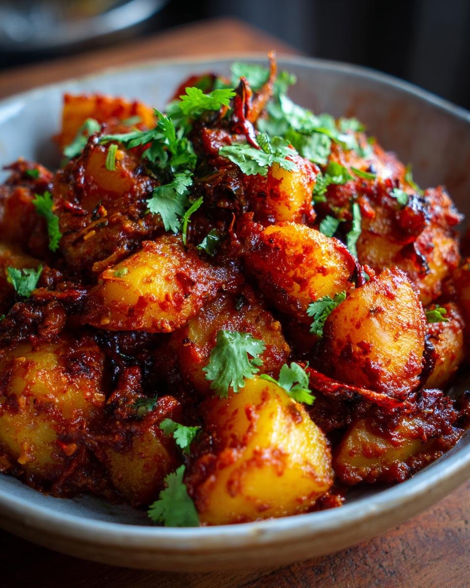A bowl of flavorful Persian Potato Curry, garnished with fresh cilantro.