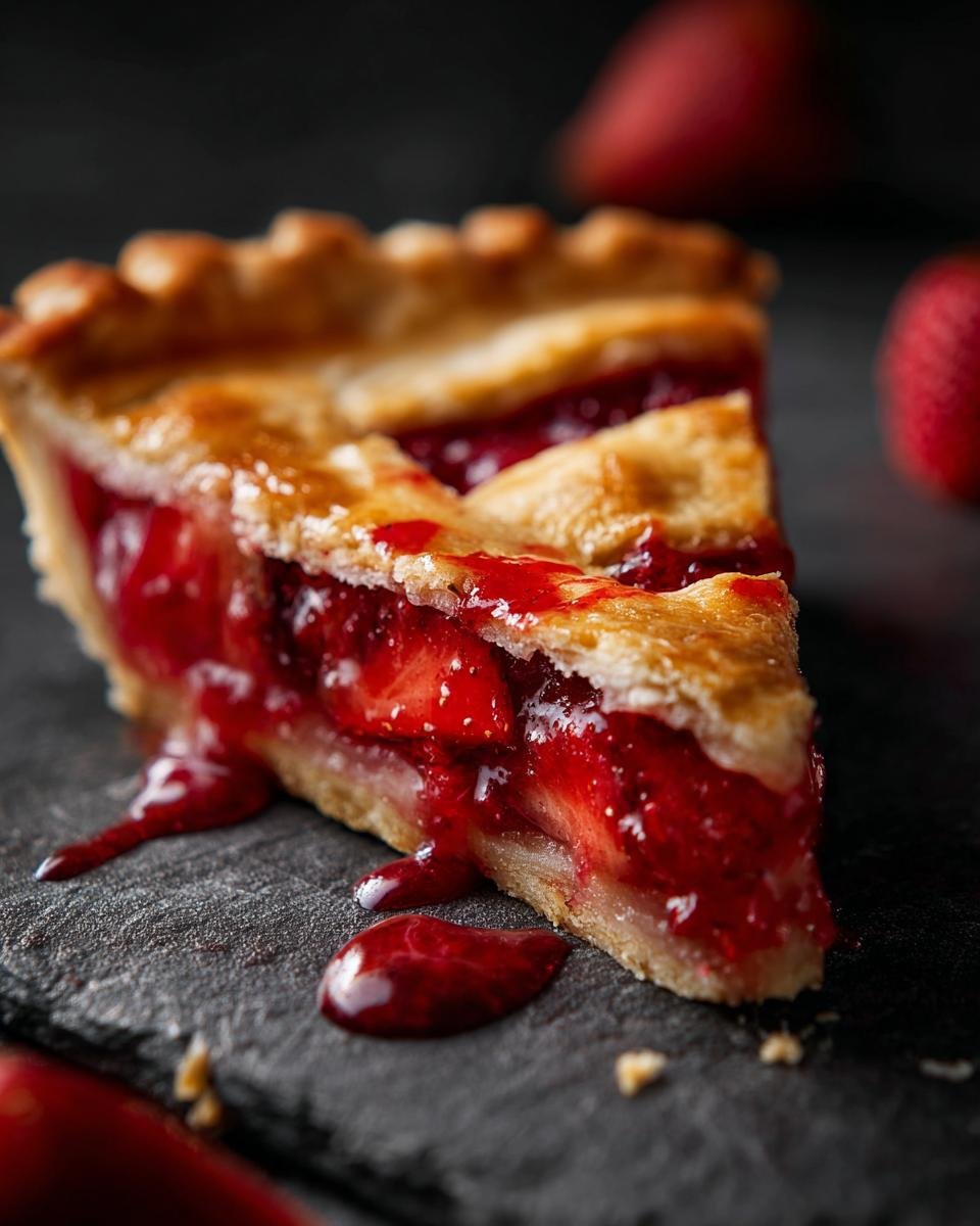 A delicious slice of Strawberry Pop Tart Pie with a flaky crust and juicy strawberry filling.