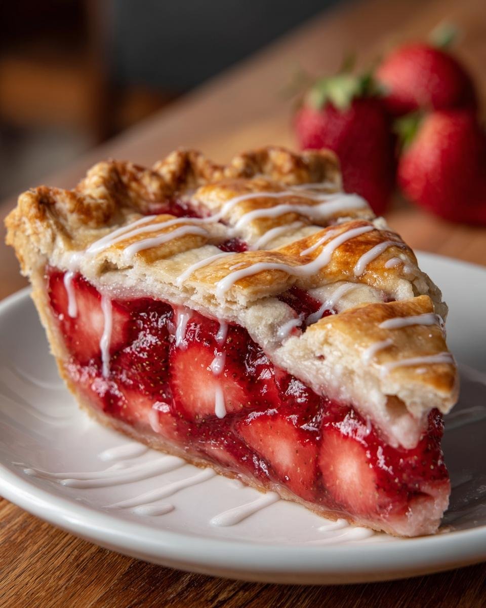 A delicious slice of Strawberry Pop Tart Pie with a flaky crust and sweet strawberry filling.