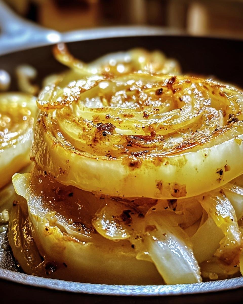 Close-up of caramelized Tennessee Onions, showing their golden-brown color and tender texture.