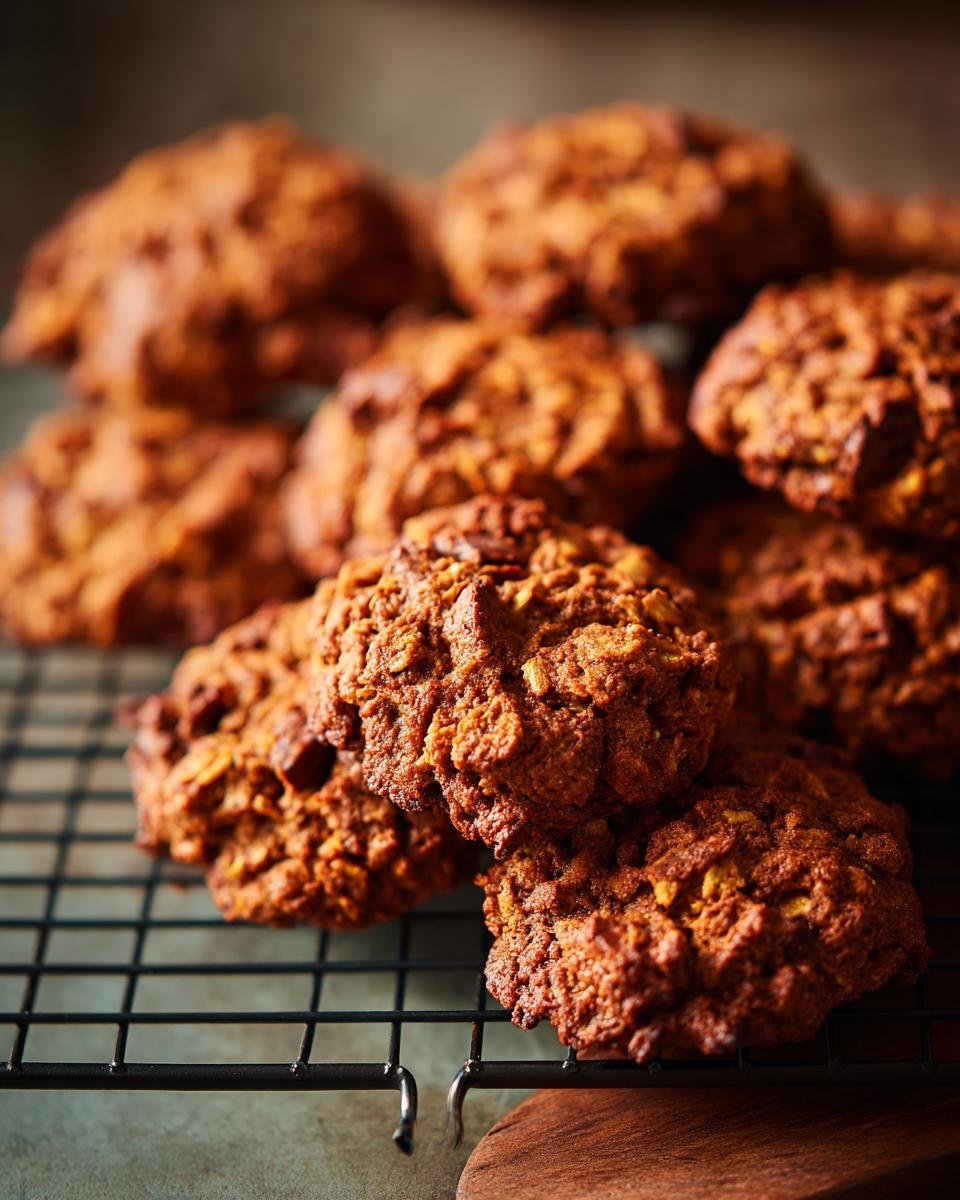 Pile of freshly baked Zucchini Cookies cooling on a wire rack, showing their texture and color.
