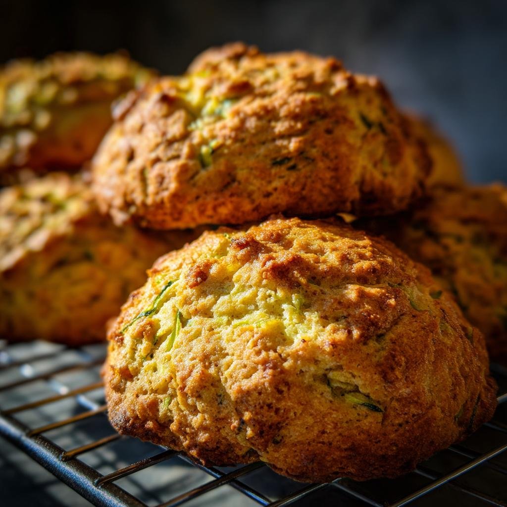 A stack of freshly baked Zucchini Cookies cooling on a wire rack, showcasing their golden-brown color and texture.
