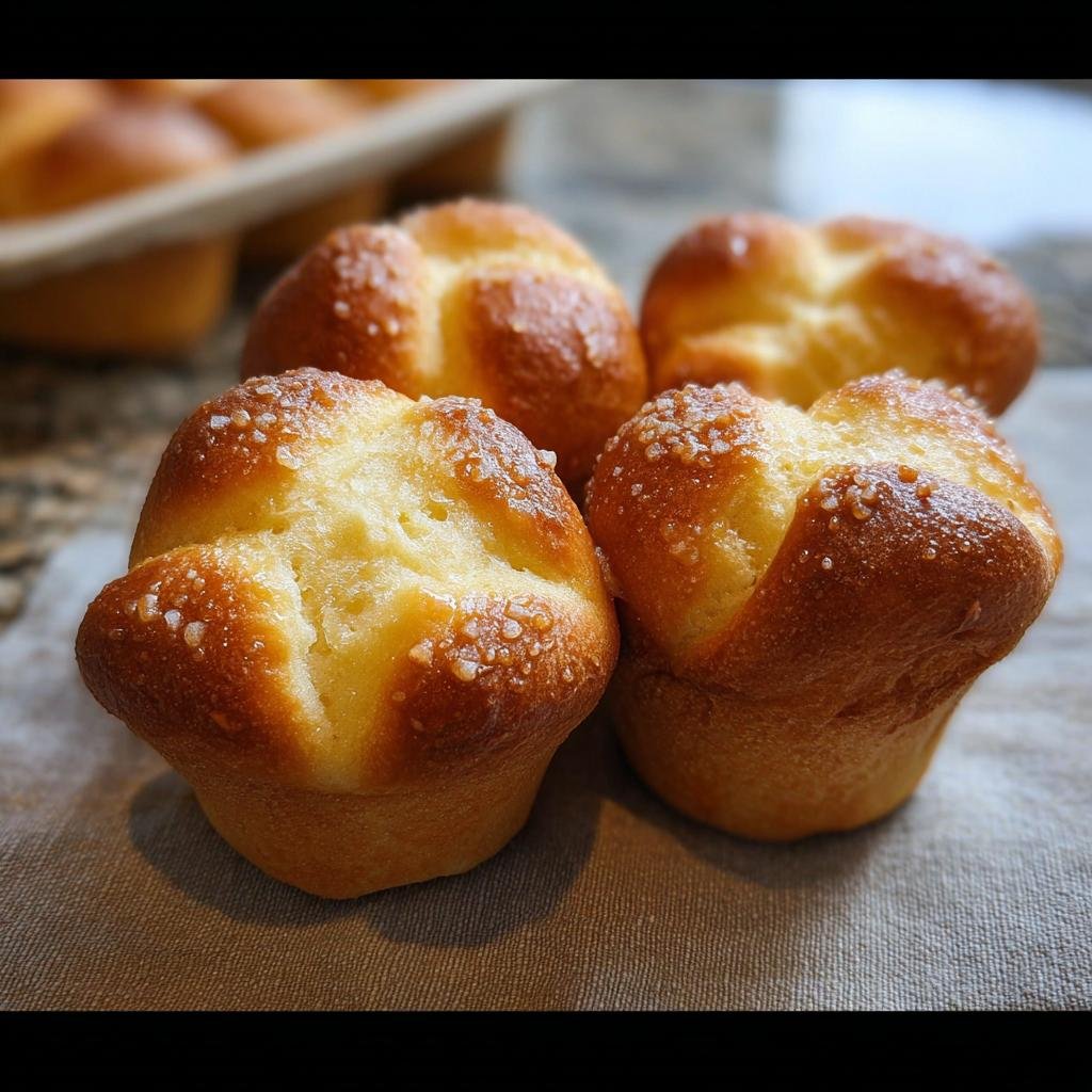 Close-up of golden brown Buttermilk Cloverleaf Rolls topped with coarse sugar crystals.