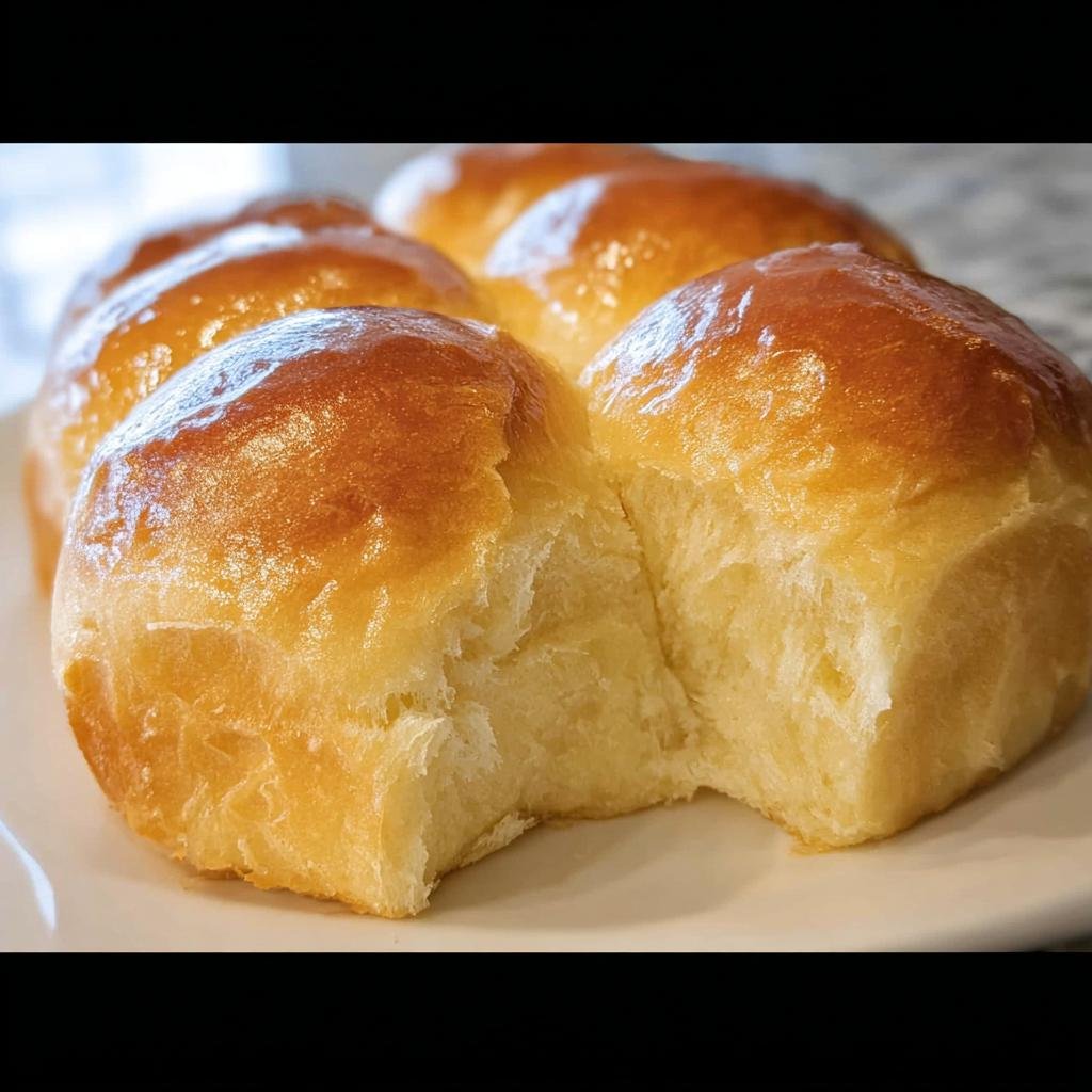 A cluster of freshly baked Milk Bread Rolls Supersoft, showing a torn piece revealing the fluffy interior and shiny golden-brown top.