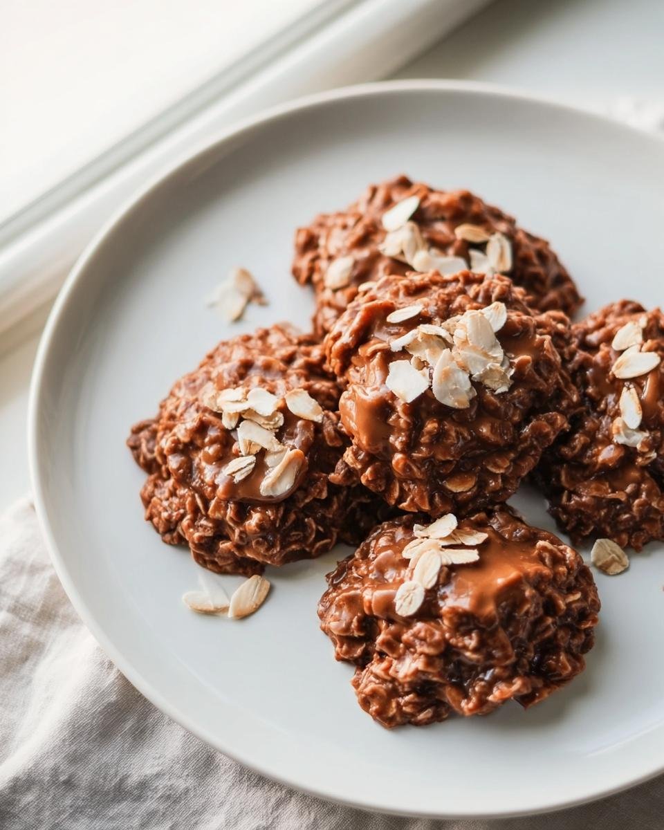A plate of homemade No Bake Cookies topped with almond slivers, ready to eat.