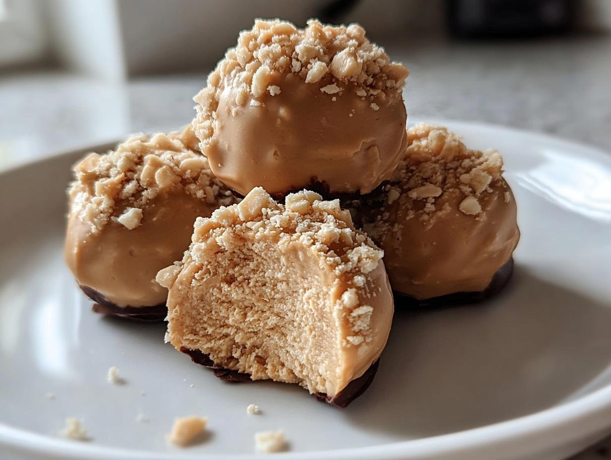 A stack of delicious Peanut Butter Yogurt Bites, one with a bite taken out, showing the creamy filling.