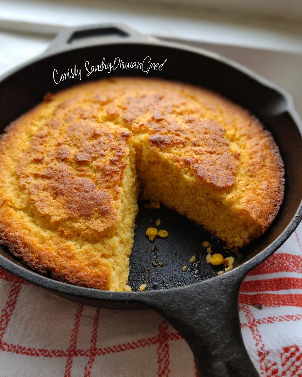 A freshly baked Southern Cornbread Cast Iron with one slice cut out, showing the crumb texture.