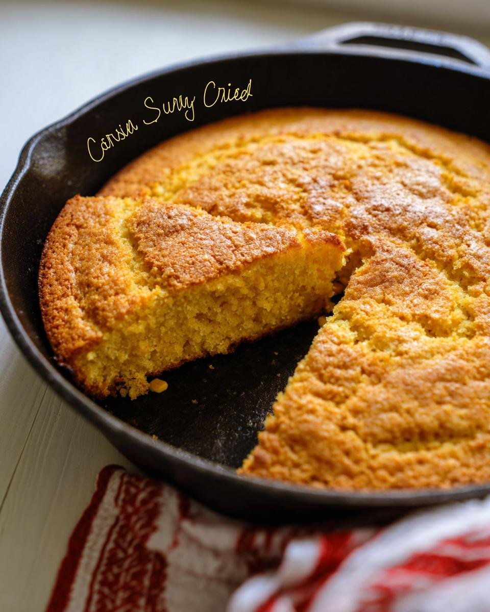 A golden slice cut from a freshly baked Southern Cornbread Cast Iron in its skillet.