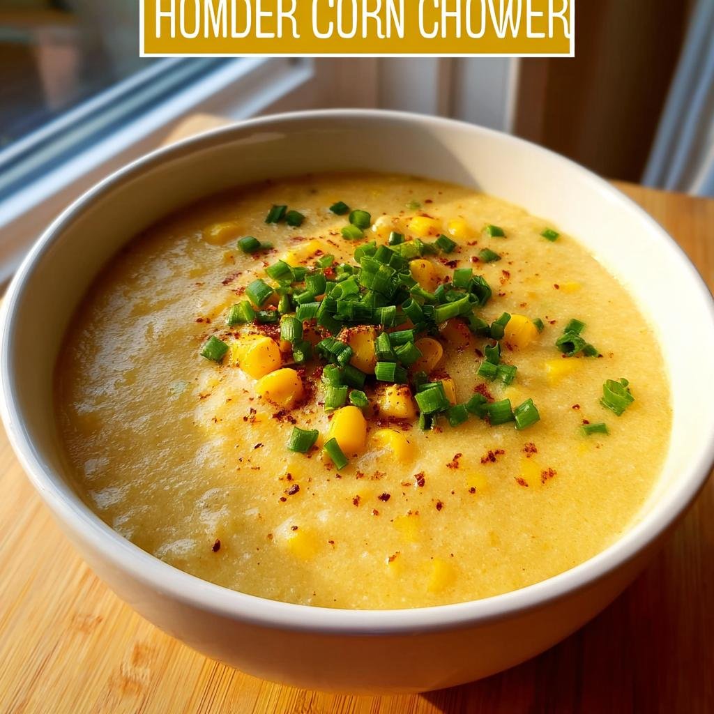 A close-up of a creamy bowl of Sweet Corn Chowder One Pot, topped with whole corn kernels and fresh chopped chives.