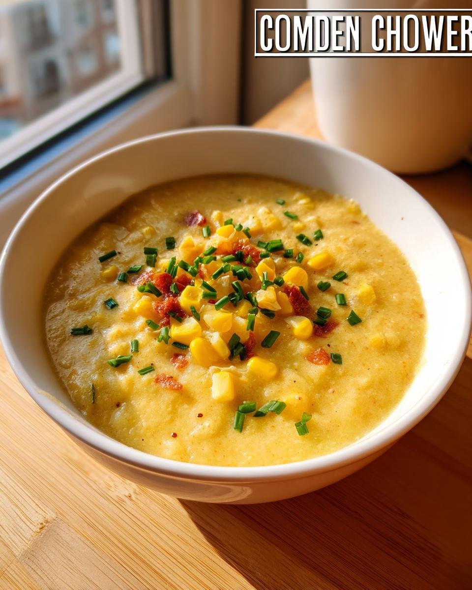 A bowl of creamy Sweet Corn Chowder One Pot topped with whole corn kernels, bacon bits, and fresh chives.