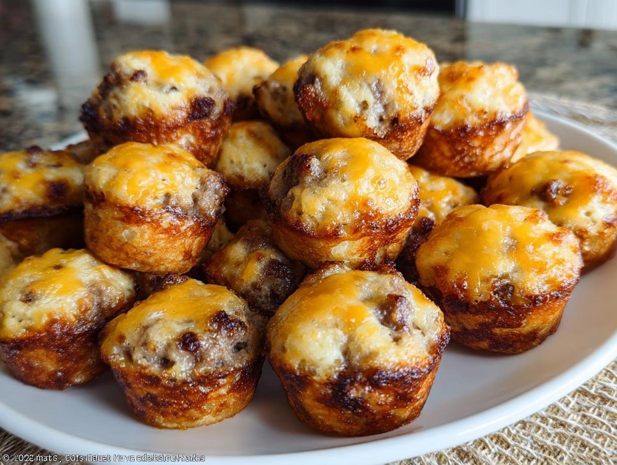 A pile of golden-brown Copycat McGriddle Bites topped with melted cheddar cheese on a white plate.