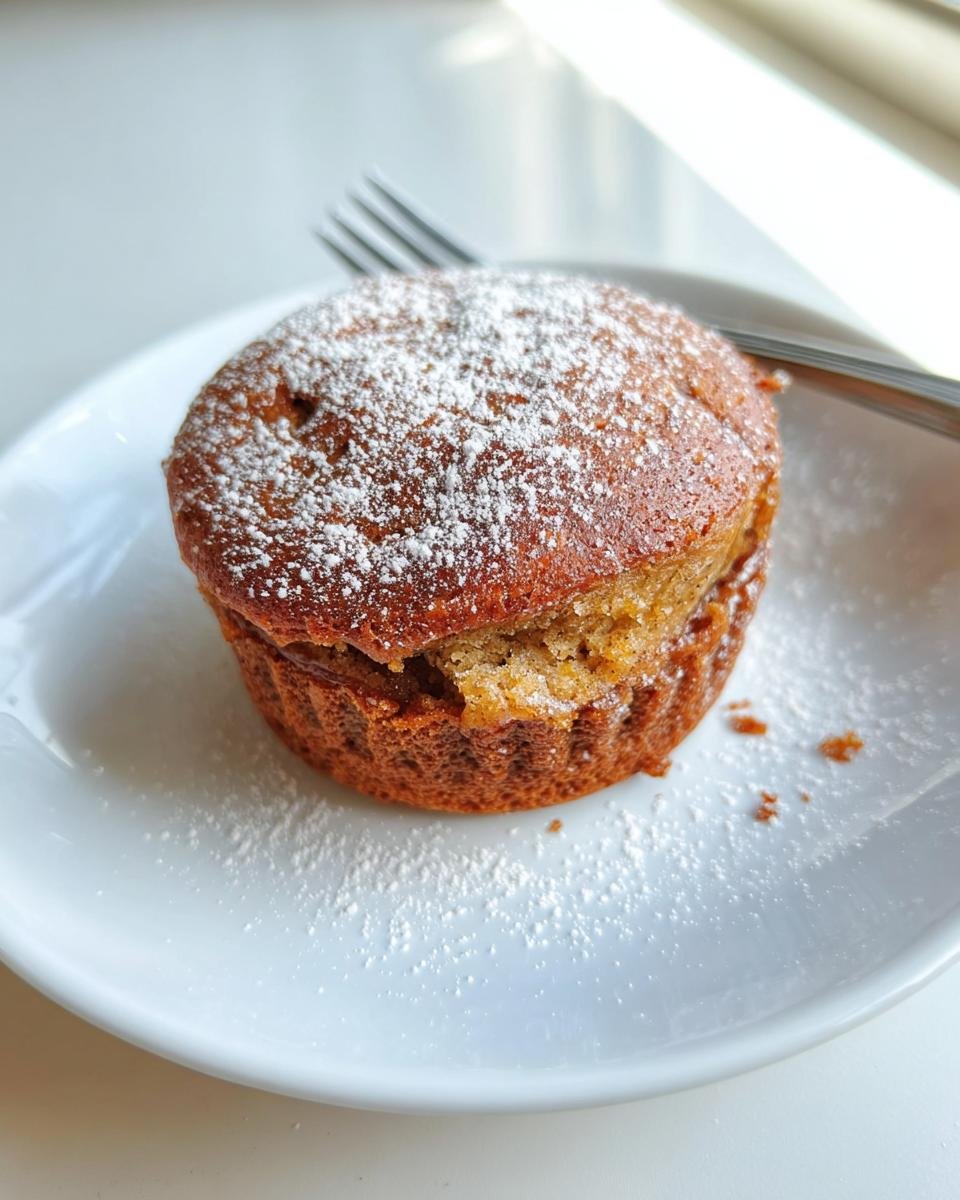 A single, perfectly baked portion of Crave-Worthy banana bread, dusted with powdered sugar, served on a white plate.