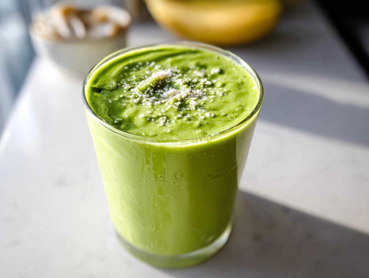 Close-up of a vibrant green smoothie topped with white sprinkles, representing an easy Starbucks Drinks order.