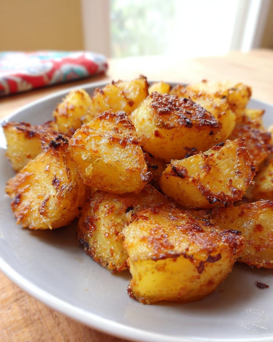Close-up of golden brown, crispy roasted potatoes made using the Lipton Onion Potatoes Recipe.