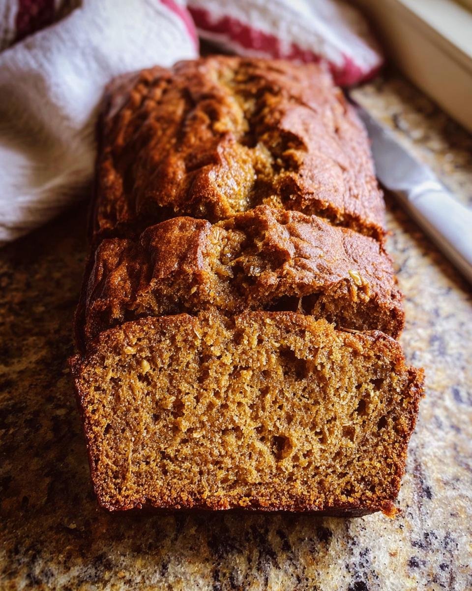 A close-up of moist banana bread, sliced to show the rich texture of the best banana bread recipe.