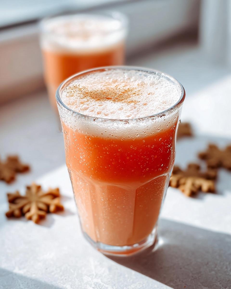 Close-up of a frothy, orange-hued Starbucks Christmas Gingerbread Latte topped with cinnamon.