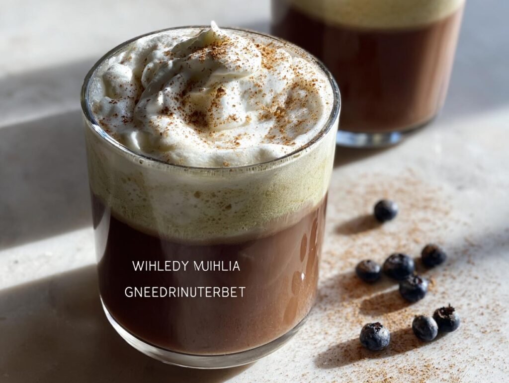 Close-up of a layered copycat Starbucks Secret Menu Drink topped with whipped cream and cinnamon.