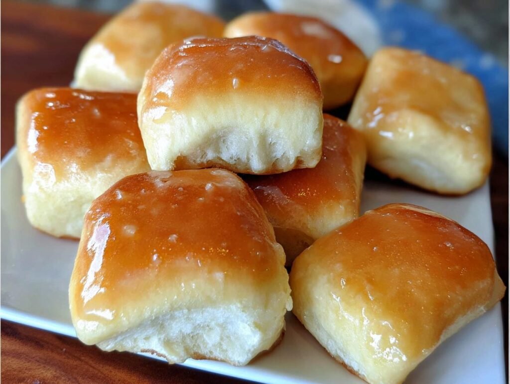Close-up of glazed, soft Texas Roadhouse Butter Rolls served alongside the Butter Chicken Skillet.
