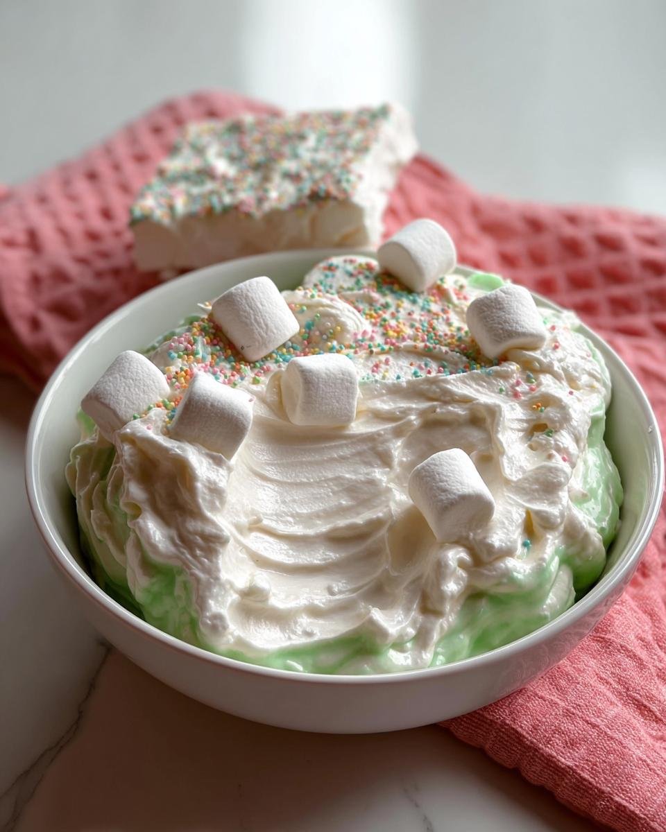 A bowl of creamy Best Little Debbie Tree Cake Dip topped with mini marshmallows and colorful sprinkles.