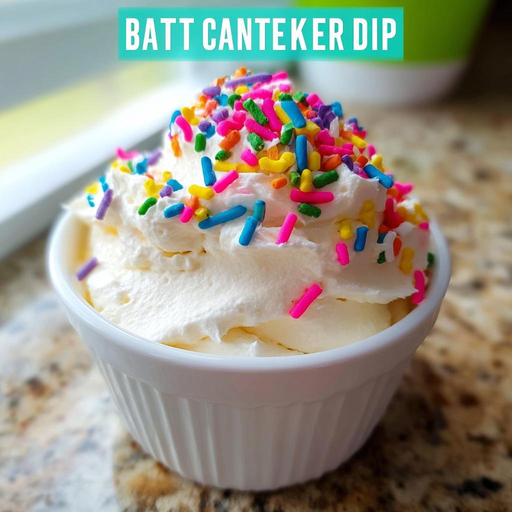 A bowl of creamy cake dip topped with colorful sprinkles, perfect for a cake dip recipe.