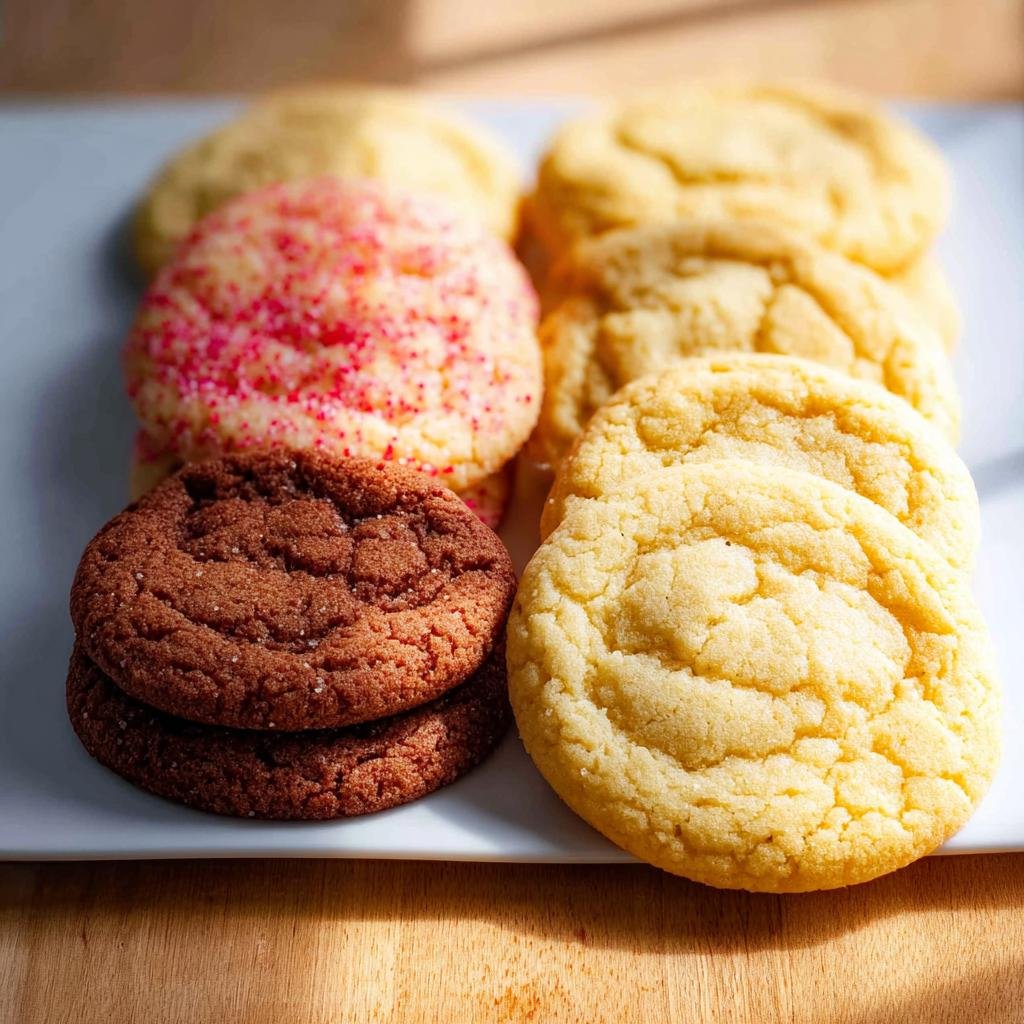 A platter of assorted holiday cakes dessert recipes cookies including chocolate, sugar, and sprinkle cookies.