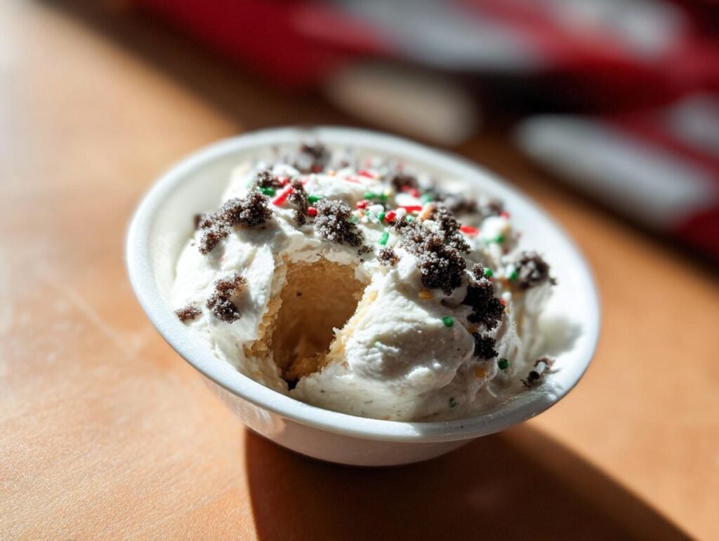 A bowl of creamy Little Debbie Cake Dip topped with cookie crumbs and colorful sprinkles.
