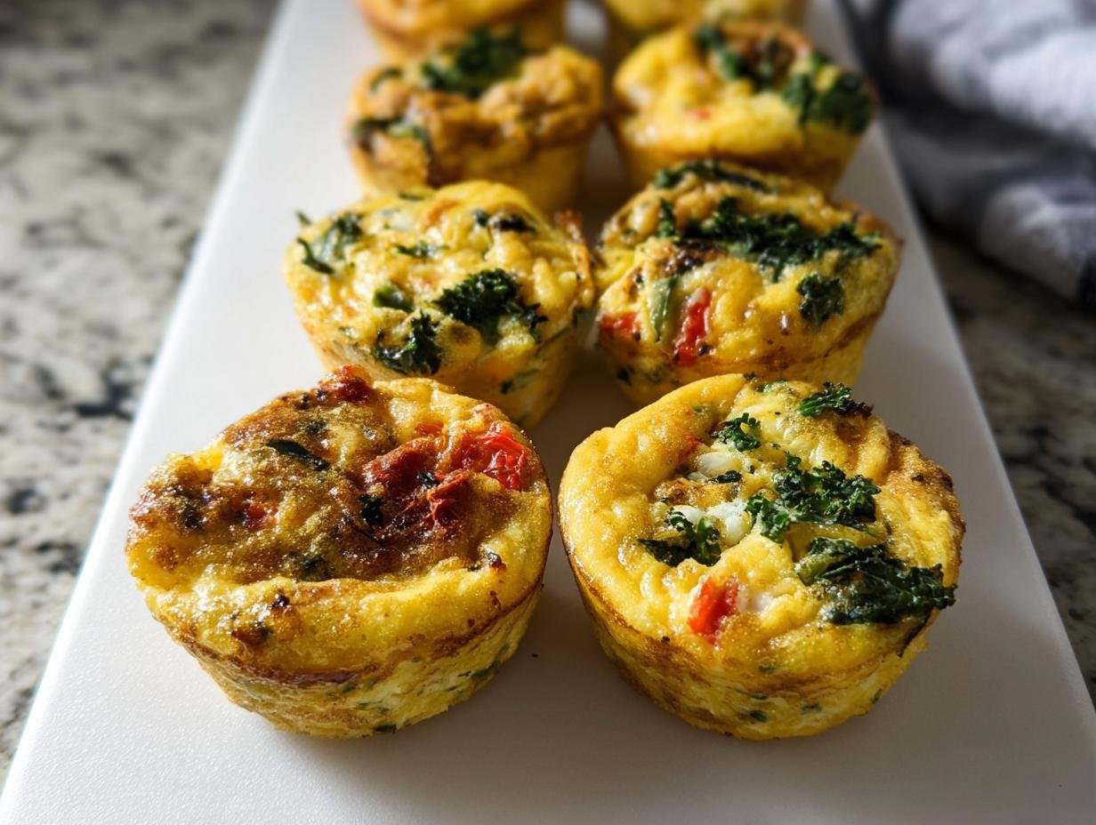 Close-up of baked savory egg muffins arranged on a white platter, perfect for Make Ahead Egg Muffins Meal Prep.