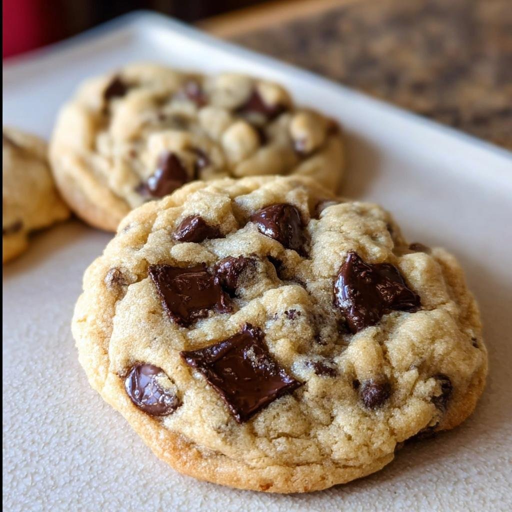 A close-up of a freshly baked, soft One Bowl Chocolate Chip Cookie loaded with melted chocolate chunks.
