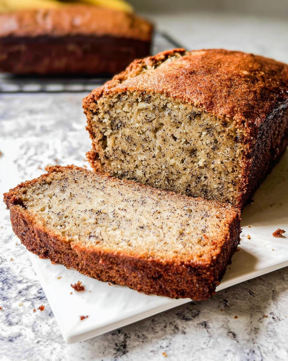 A slice of moist and delicious Simply Perfect Banana Bread Recipe, showcasing its tender crumb and banana flecks.