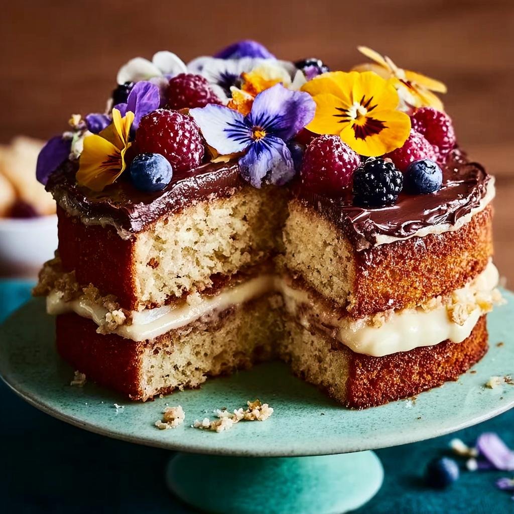 A visually stunning cake decorated with fresh berries and edible flowers, perfect for wowing guests with 30 cake ideas.